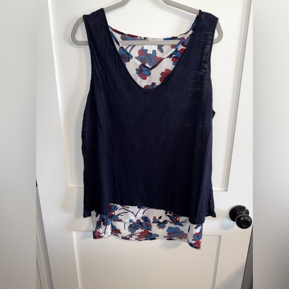 C.C Navy and Floral Layered Tank Top